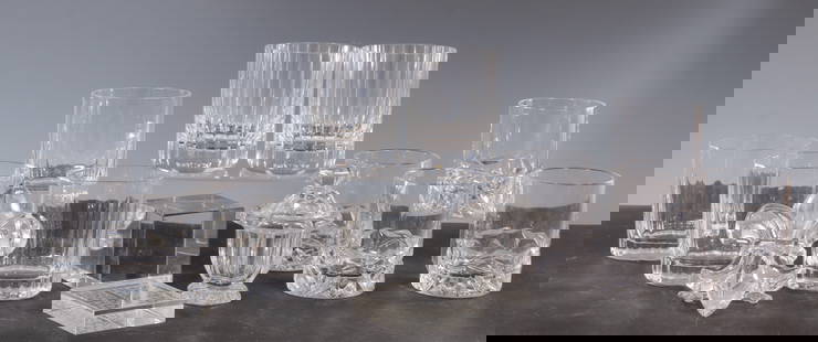 Baccarat, Tiffany & Dansk Design Cut Glass: Baccarat, Tiffany & Dansk Design Cut Glass, comprises: 2 Baccarat old fashioned glasses, 4 each Tiffany and Dansk old fashion glasses, 2 Baccarat paperweights and a Tiffany paperweight with fleur de l