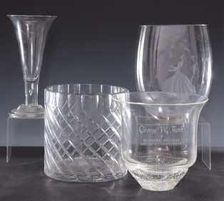 Four Glass Vases; Baccarat, Steuben, Orrefors