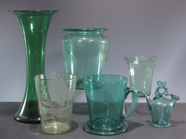 Group of Blown Green Glass 19/20th C