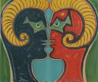 Jean Cocteau - Double Profil d'hommes Beliers
