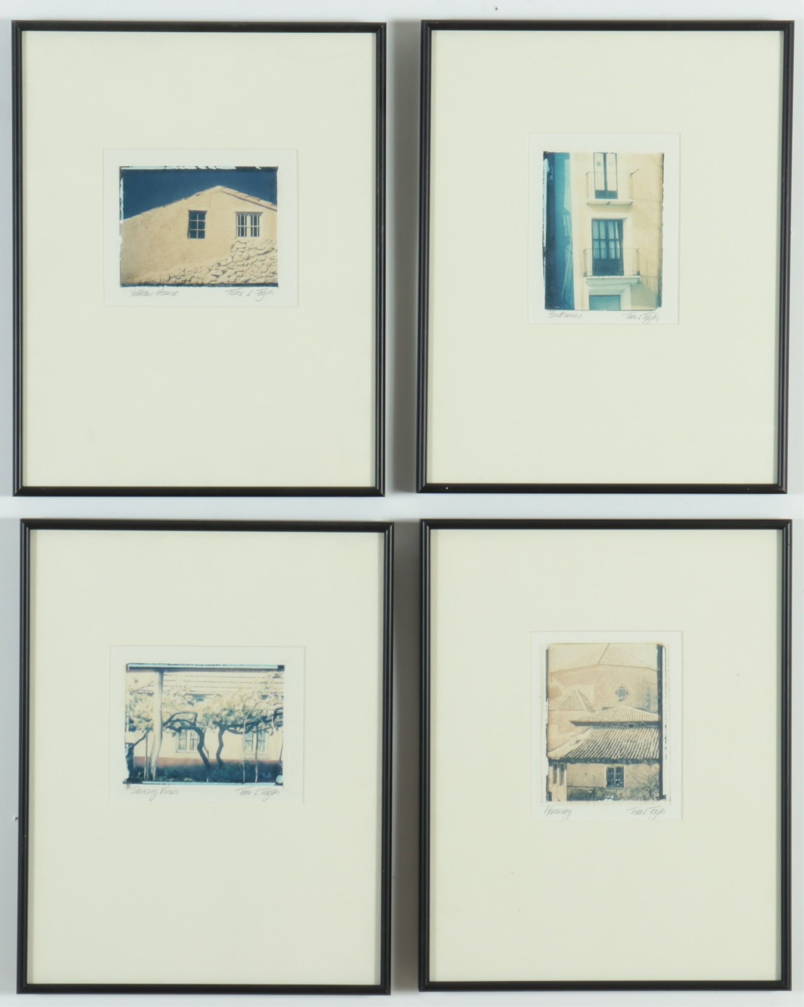 Tone L. Folgh - Four Photo Lithos: Tone L. Flogh (American, 20th C), four photo lithographs, comprising: "Dancing Vines (Madeira Portugal)", "Monastery (Cuenca, Spain)", "Balconies (La Vila Joiosa, Spain)" and "Yellow House (Tarbana, S