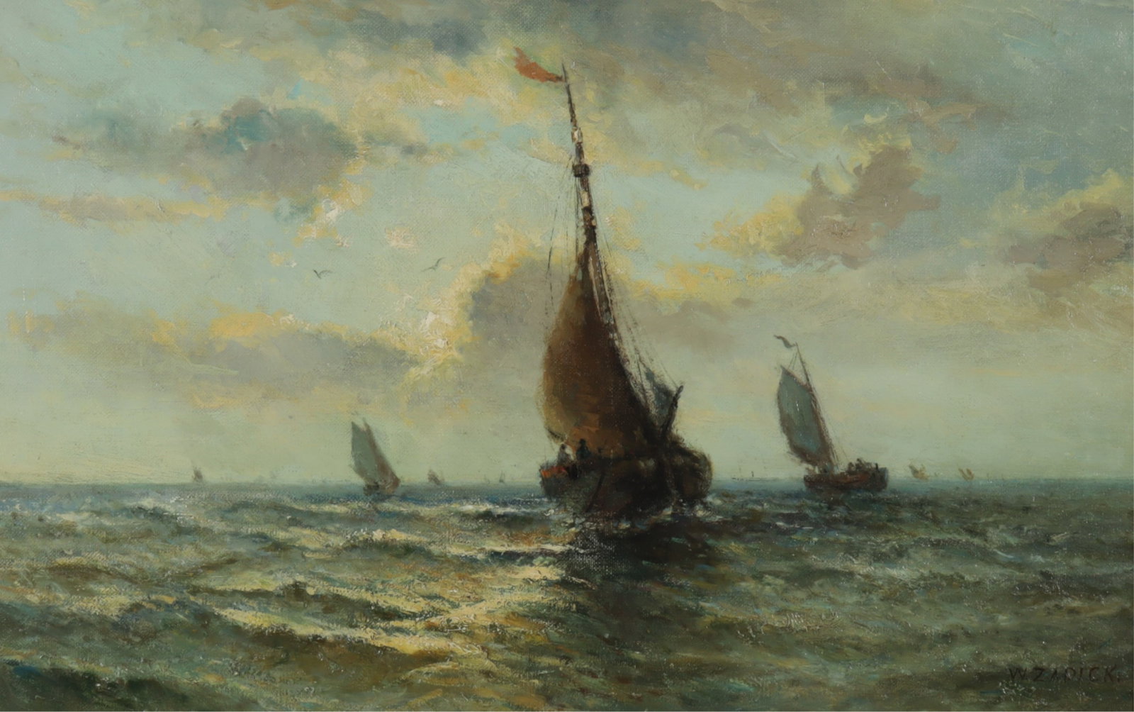 W. Zadick - North Sea - O/C: W. Zadick, 19th-20th C., North Sea, oil on canvas, signed lower right 18 x 28 1/4, framed 24 1/4 x 33 1/2 Property from a Darien Connecticut Home