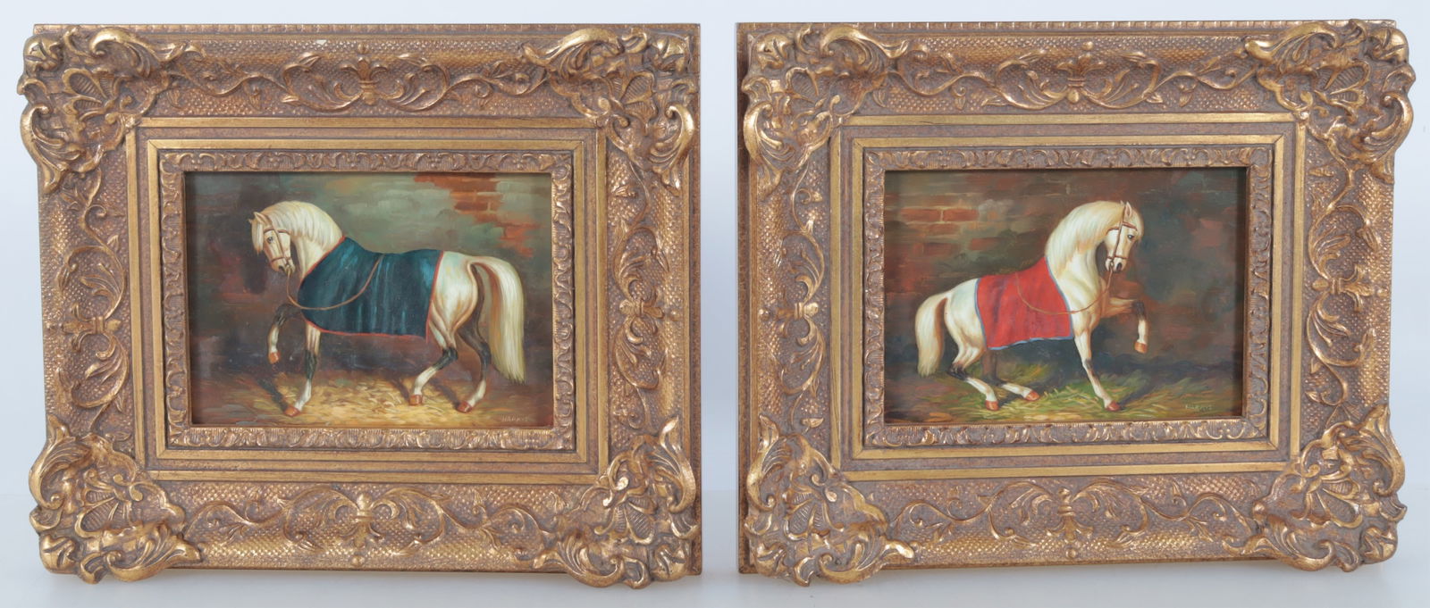 Pair of White Stallion Paintings, signed Harris (1 of 8)