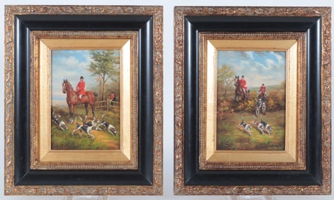 Pair of Hunt Scene Paintings, signed W. Thomas