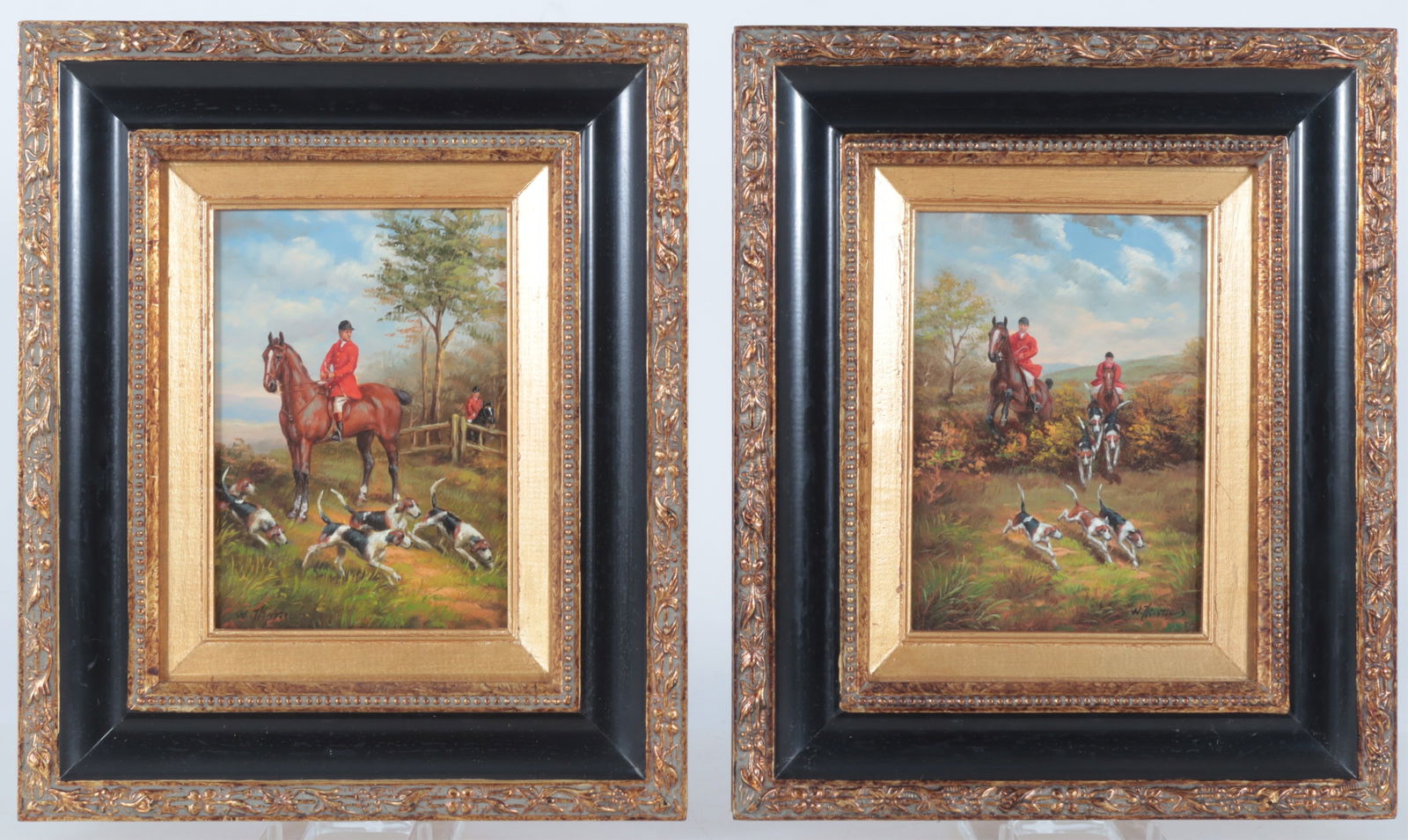 Pair of Hunt Scene Paintings, signed W. Thomas (1 of 9)