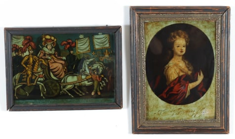 Two English Reserve Painted Glass Scenes