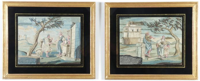 Pair of Print and Silk Paintings