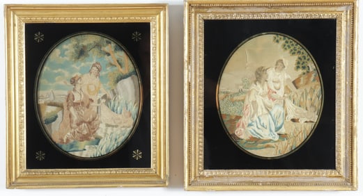 Two 19th C Silk Embroideries of Moses