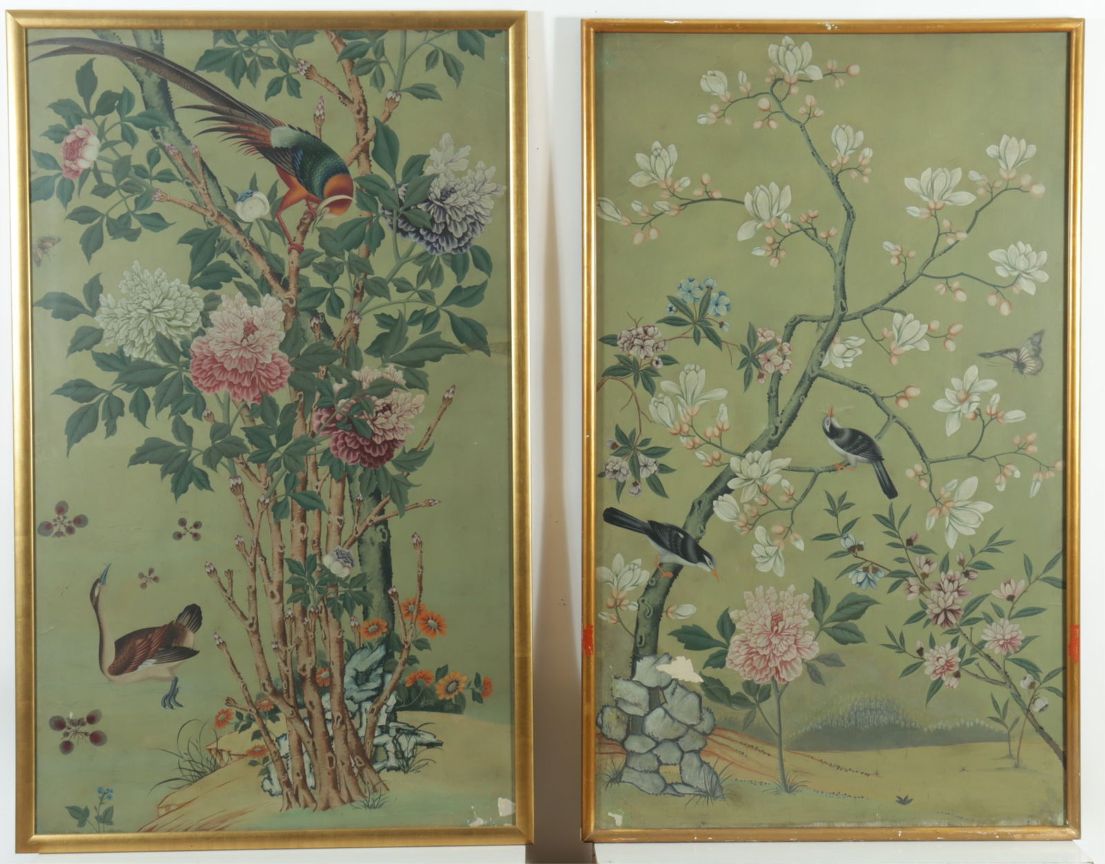 Near Pair Chinese Watercolors of Birds in Trees (1 of 13)
