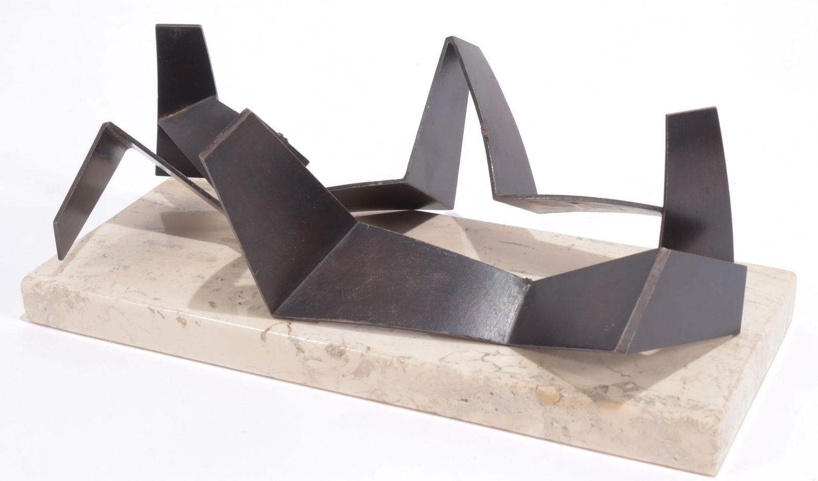 Eduardo Villa - Abstract Bronze Sculpture: Eduardo Villa (South African, 1915-2011) Abstract interlocking bronze sculpture on travertine base, signed E. Villa 1973.10.25" longProperty from the Estate of Lola Finkelstein