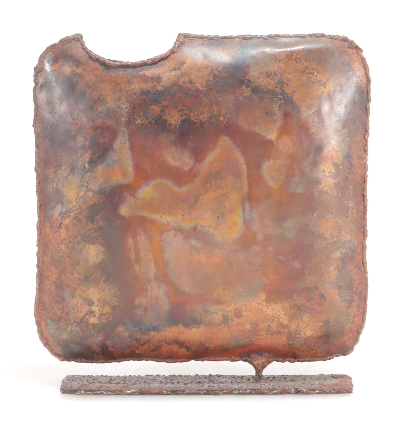 Marcello Fantoni Brutalist Copper & Brass Vase: Marcello Fantoni (Italian, 1915-2011) Brutalist Copper & Brass Vase. Signed Fantoni Firenze.12" H x 11" W