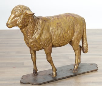 19th C Gold Painted Cast Iron Sheep Sculpture