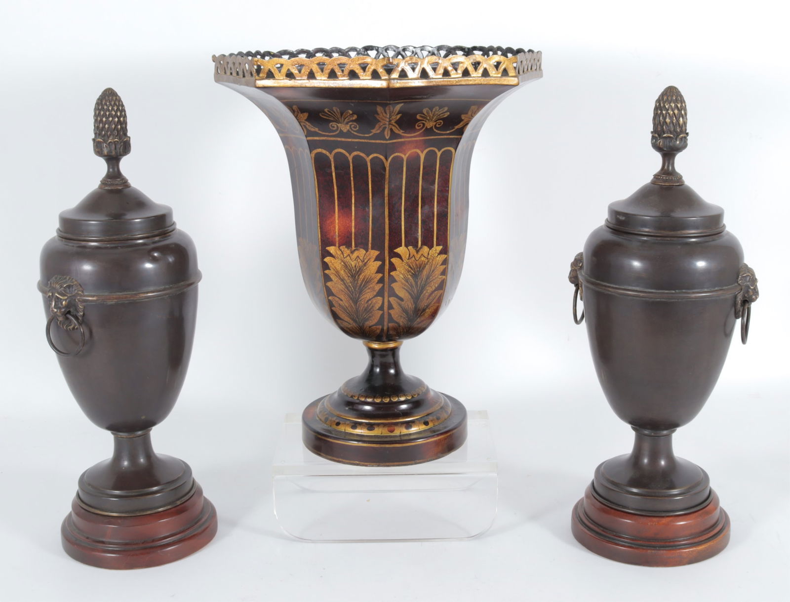 Decorative Metal Urns & Painted Vase (1 of 7)