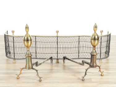 Regency Style Fireplace Fender & Andirons