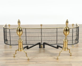 Regency Style Fireplace Fender & Andirons