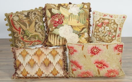 Group of Five Various Needlepoint Pillows