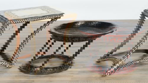 Regency Style Penwork Table & Chinese Stand