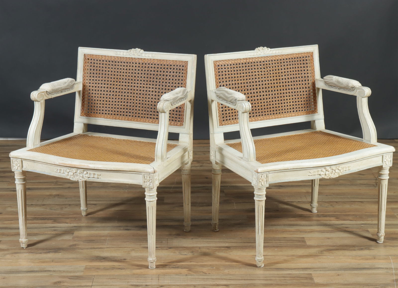 Pair of Louis XVI Style Caned Fauteuils (1 of 6)