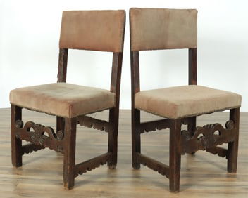 Pair of Spanish Baroque Style Oak Side Chairs