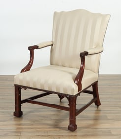 Baker Chippendale Style Mahogany Library Armchair