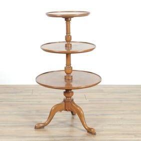 Mahogany and Burled Walnut 3 Tier Dumbwaiter