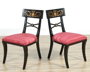 Pair of Baker Gilt Decorated Klismos Chairs