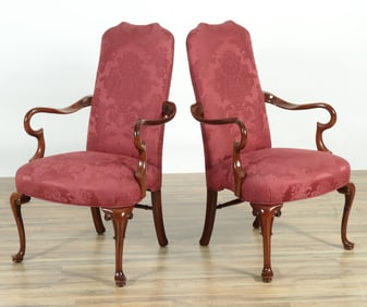 Pair of Hickory Queen Anne Style Armchairs