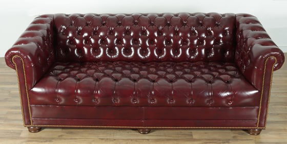 Chesterfield Brass Tacked Leather Sofa