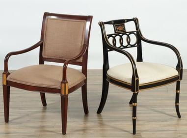 Two Hickory Regency Style Open Armchairs