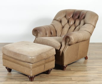 Hancock & Moore Leather Club Chair & Ottoman