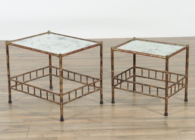 Two Faux Bamboo Nesting Side Tables