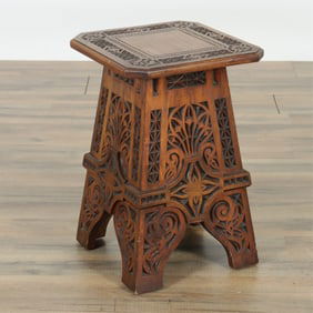 Arts & Crafts Carved Beech Stool