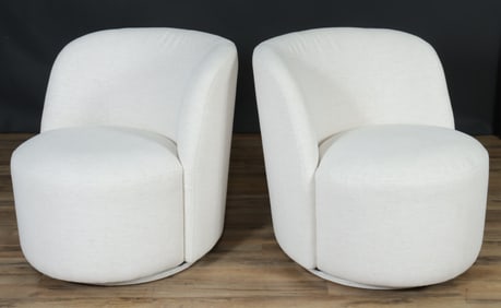 Pair of  Arhaus Swivel Club Armchairs