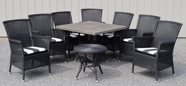 Cane-line Outdoor Square Dining Table, 7 Armchairs