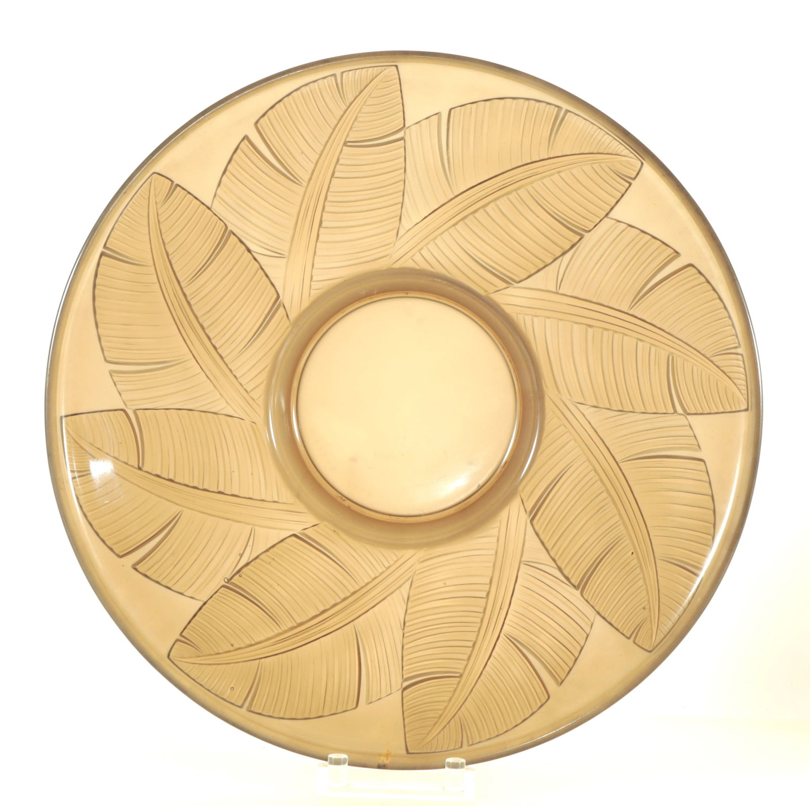 Pierre D'Avesn Leaf Pattern Glass Smoke Bowl: Pierre D'Avesn Leaf Pattern Glass Smoke Bowl, signed in casting.17.75" diameter