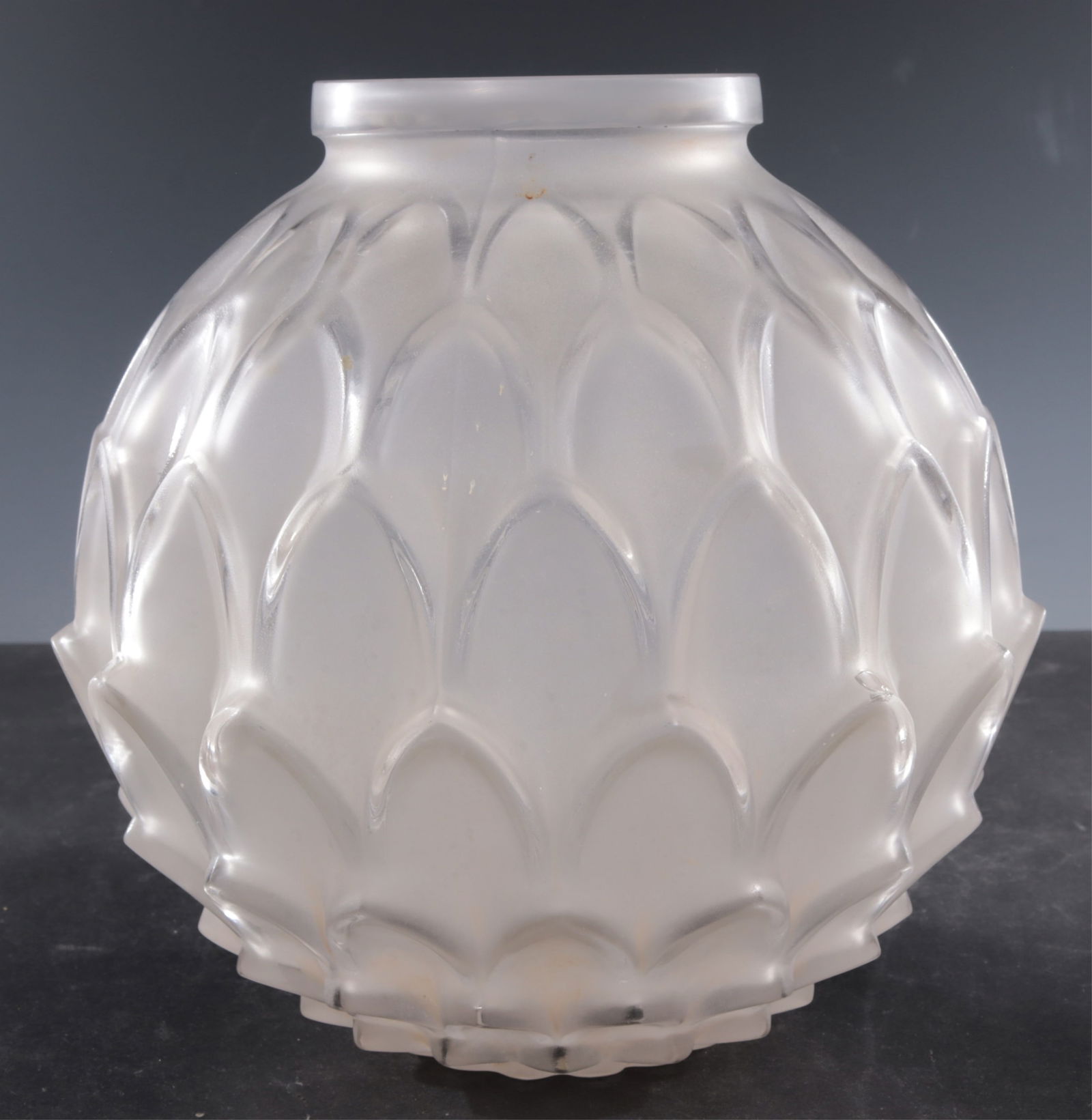Pierre D'Avesn Frosted Glass Artichoke Vase: Pierre D'Avesn Frosted Glass Artichoke Vase. Signed in casting.8.5" H
