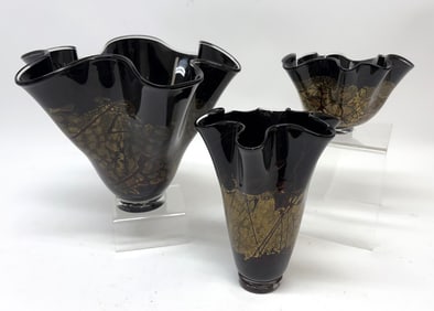Three Michael Nourot Art Glass Vases