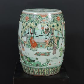 Chinese Famille Verte Porcelain Garden Stool