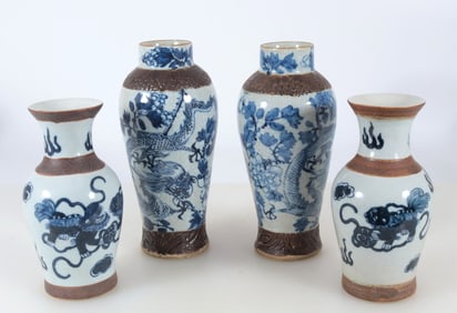 Two Pairs of Chinese Crackleware Vases