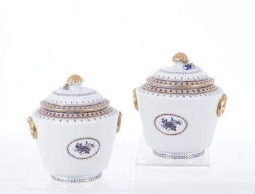 Pair of Chinese Export Brown & White Covered Jars