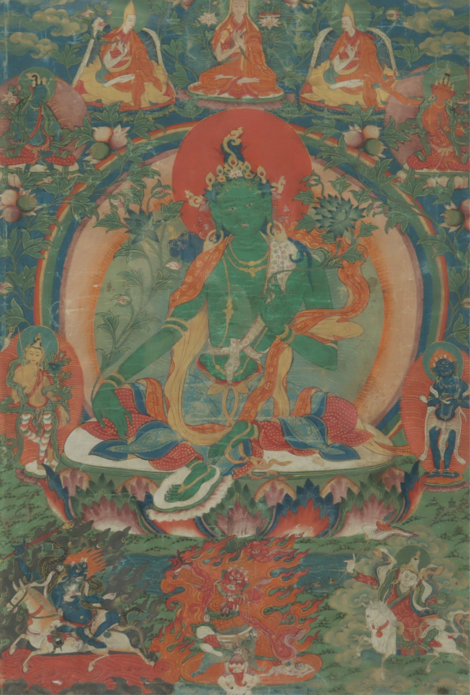 Eastern Tibetan Thangka of Syamatara: framed Thangka drawing, Eastern Tibetan thangka of Syamatara [Goddess of Compassion] 19th C; $1265, + tax;APF frame 12/5/94: $589; Sotheby?s sale #6632 , Nov 30, 1994, Indian and SE Asian Art; Tag and