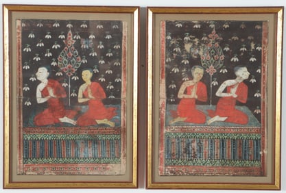 Pair of Indian Watercolors - Figures at Prayer