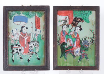 Pair of Chinese Reverse Glass Paintings