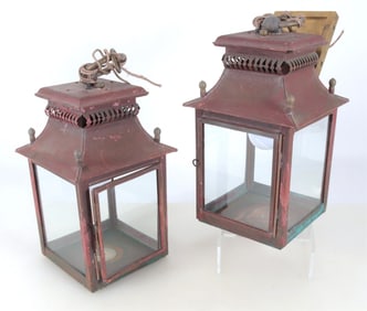 Pair of Georgian Style Copper Hanging Lanterns