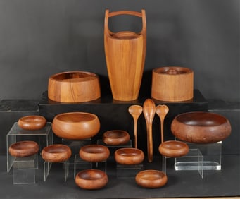 Group of Modern Teak Tableware