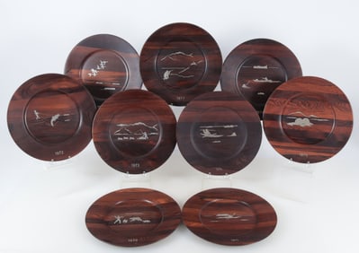 Robert D. Larson Inlaid Rosewood Plates, 1970's