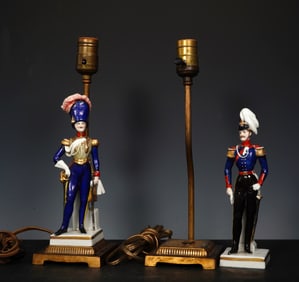 Chelsea Porcelain Military Figures as Lamps