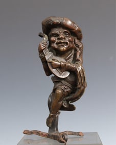 Satirical Figural Bronze Oil Lamp Base, 19th C.