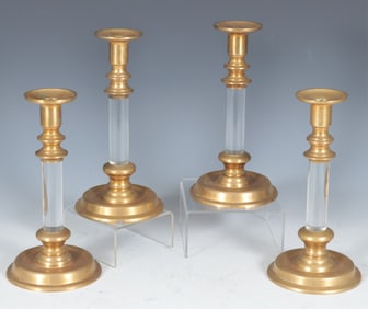 Four MCM English Brass & Acrylic Candlesticks