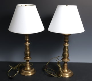 Pair of George III Style Brass Candlestick Lamps